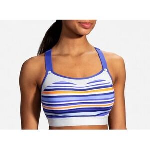 Brooks Striped Dare Racerback Sports Run Bra Women 40 C NWT $75 Stretch Blue